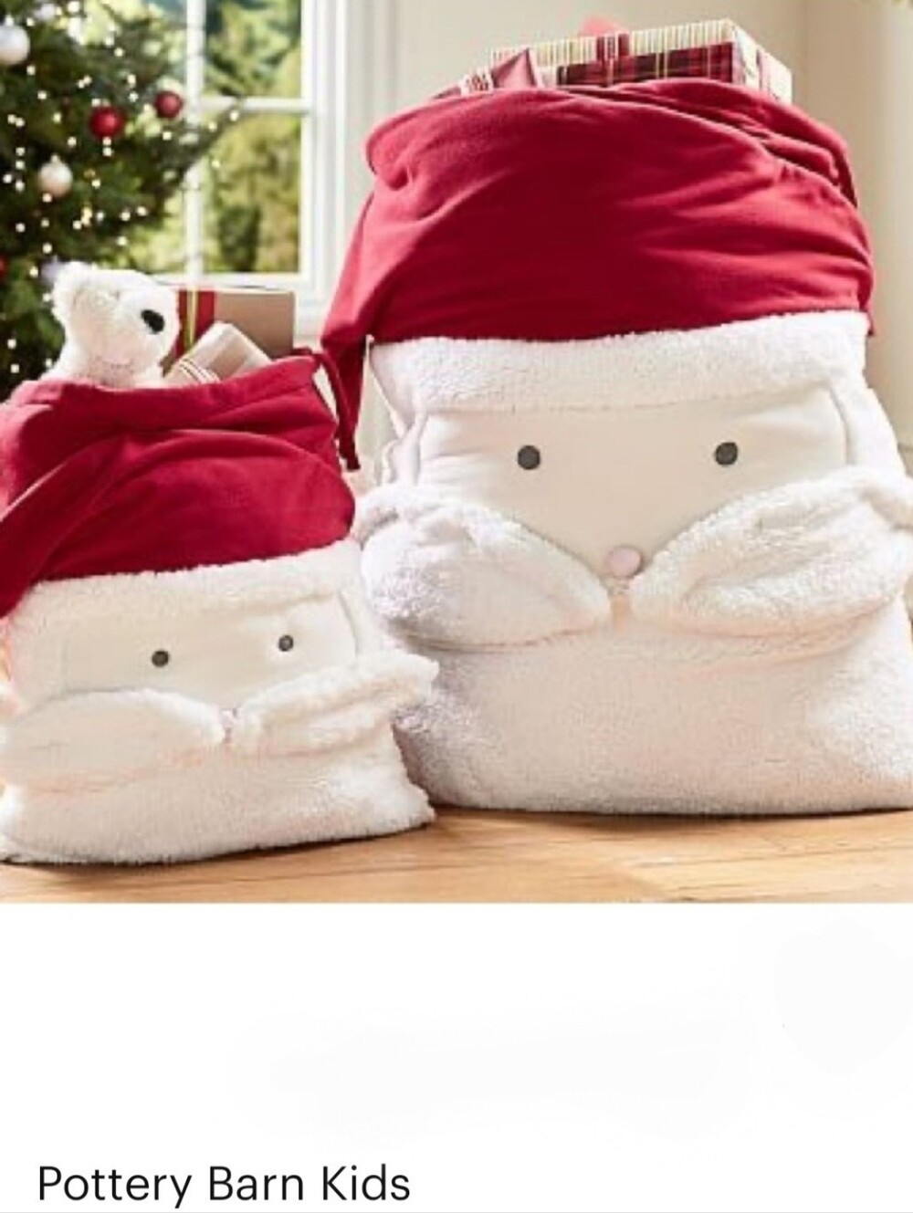 Pottery Barn Kids Brand New Sherpa Santa Face Christmas Gift Bag NWOT